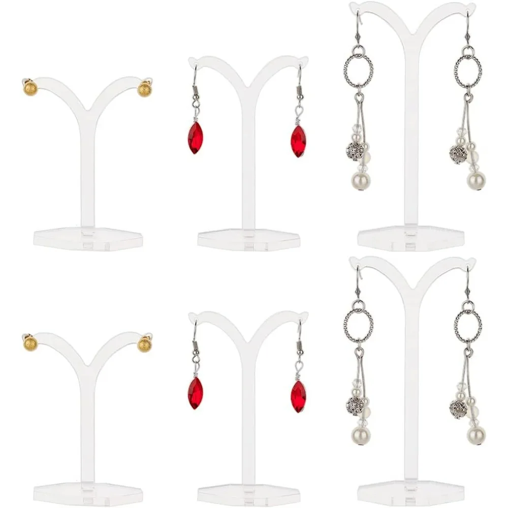 

6 Pcs Y-Shaped Acrylic Earring Display Stands 3 Size Clear Earring Display Holder Jewelry Displays for Show Home Retail Shop