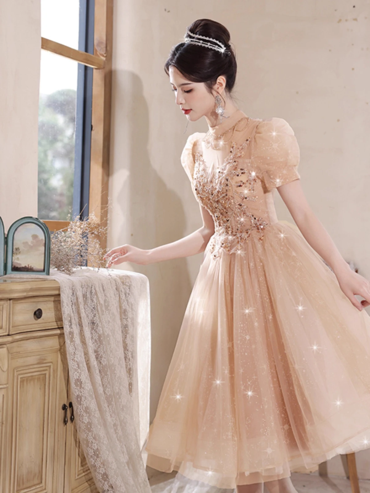 

Вечернее платье Ele для женщин, новинка 2025 года, высокое качество, маленький размер, для банкетов, церемоний, торжеств, элитное, роскошное, в корейском стиле