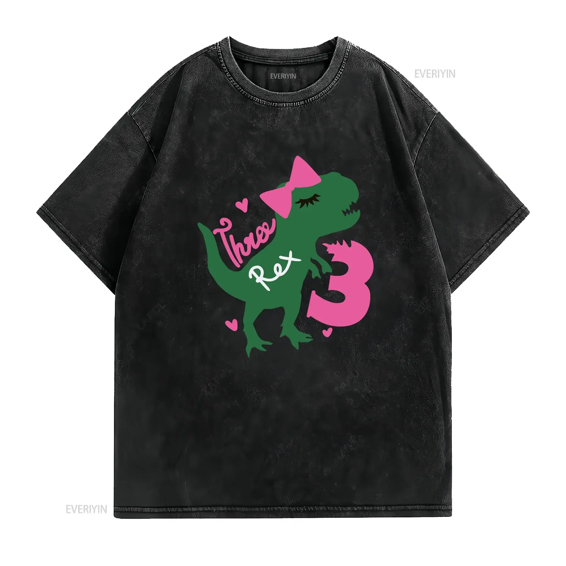 3rd Birthday T Shirt Girl Third Three Rex Dinosaur Year Old Dino vintage Washed Slightly Stretched Versatile fashion Unisex