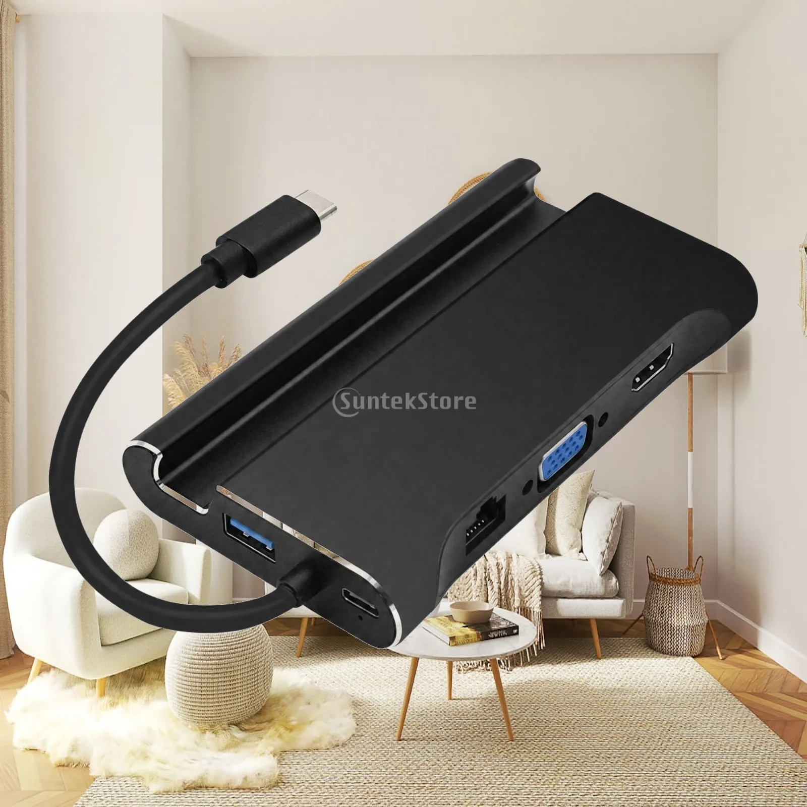 USB C Hub Splitter 7 in 1 Aluminum Multiport Adapter with 3 USB 3.0 VGA Ethernet for Macbook Pro