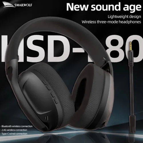 Imagen 2 del producto SMAILWOLF L80 Auriculares inalámbricos Bluetooth para juegos de tres modos, auriculares ligeros para juegos de deportes electrónicos con micrófono enchufable de 185g