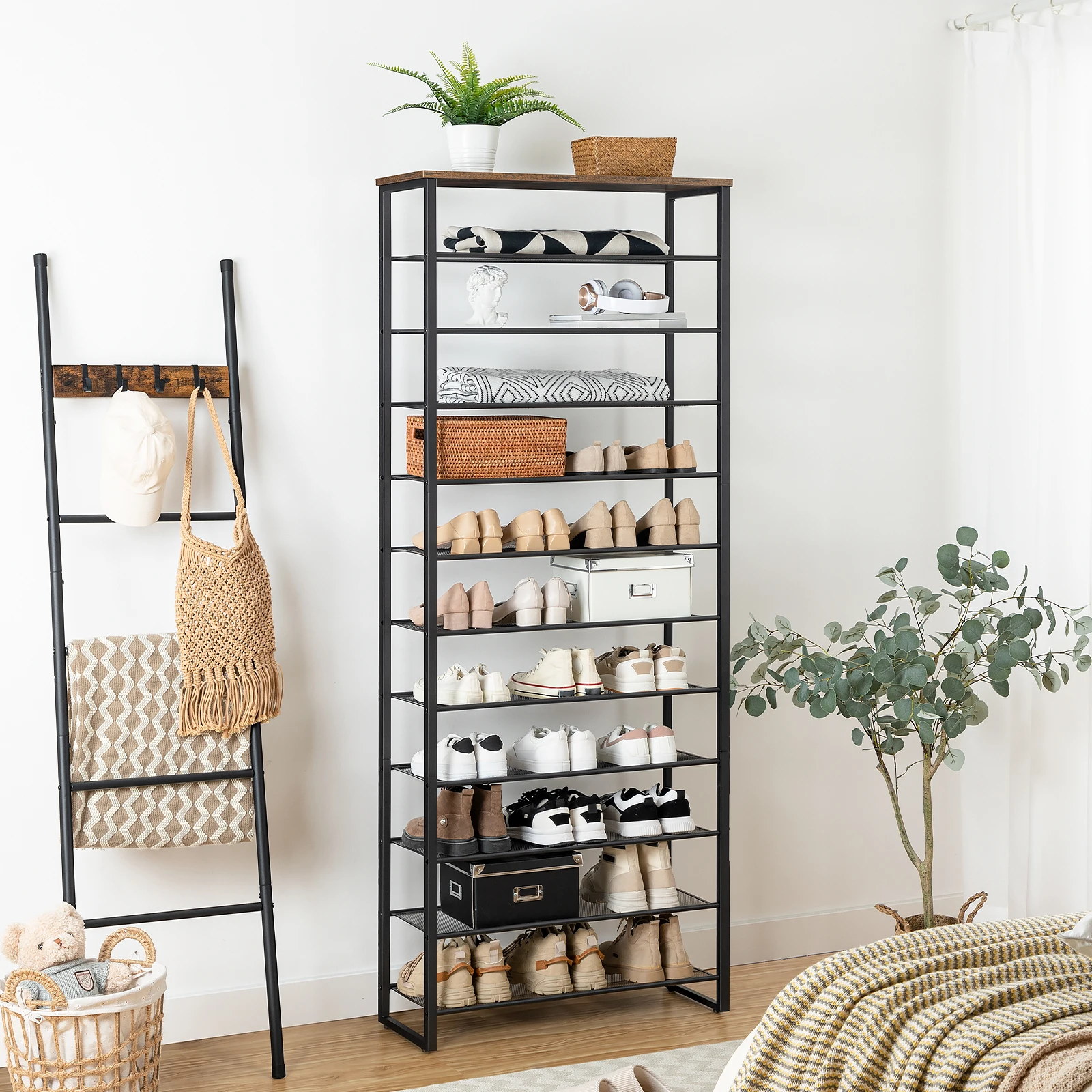 12-Tier Shoe Rack Large Capacity Shoe Storage Organizer Holds 35-45 Pairs of Shoes Metal Frame for Entryway Living Room