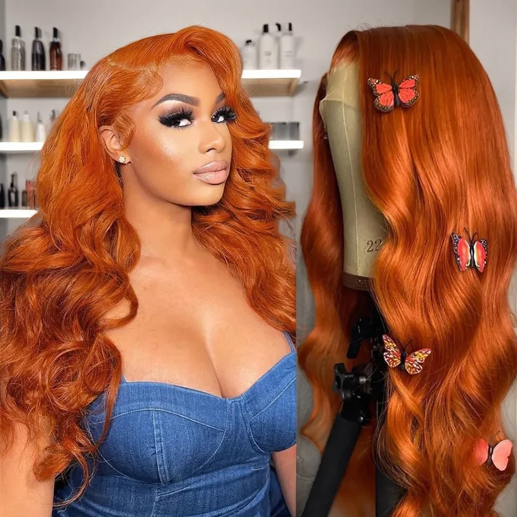 Body Wave Lace Front Wig pour femme, cheveux humains brésiliens, couleur transparente HD, 350 orange, 13x6, 13x5, 30 po, 40 po