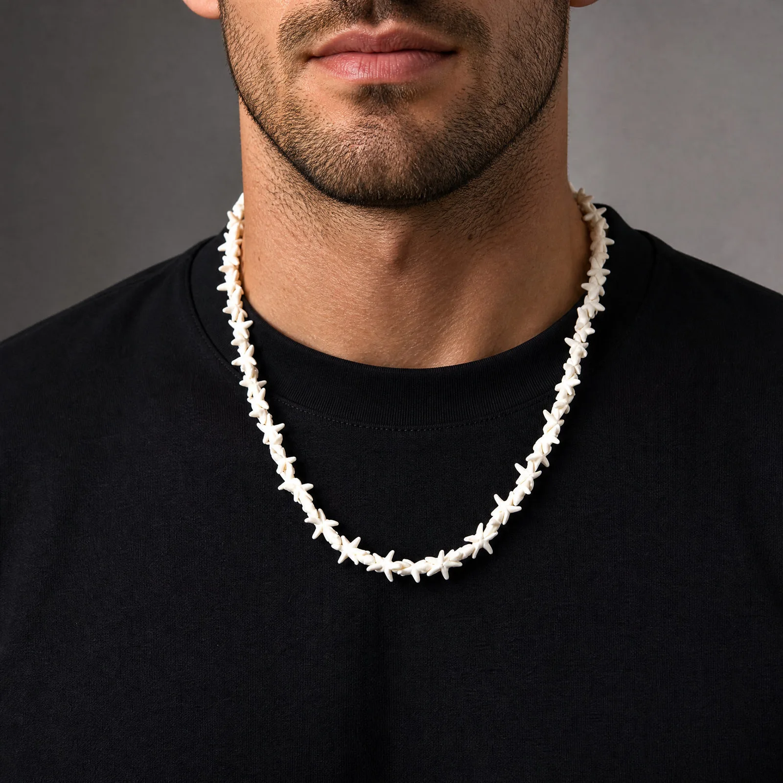 Böhmische Muschel-Seestern-Halskette für Männer, Handgefertigte Seestern-förmige Choker, Sommer-Strand-Party-Schmuck – Detail 3