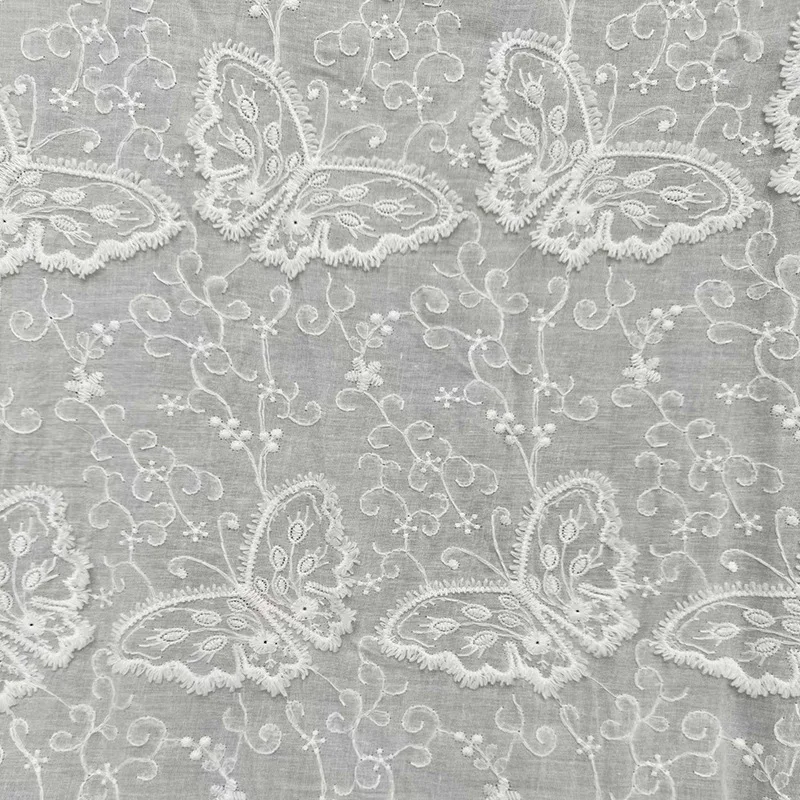 

High-quality 100% cotton 3D butterfly embroidered lace fabric for women's dresses and DIY clothing accessories by yard
