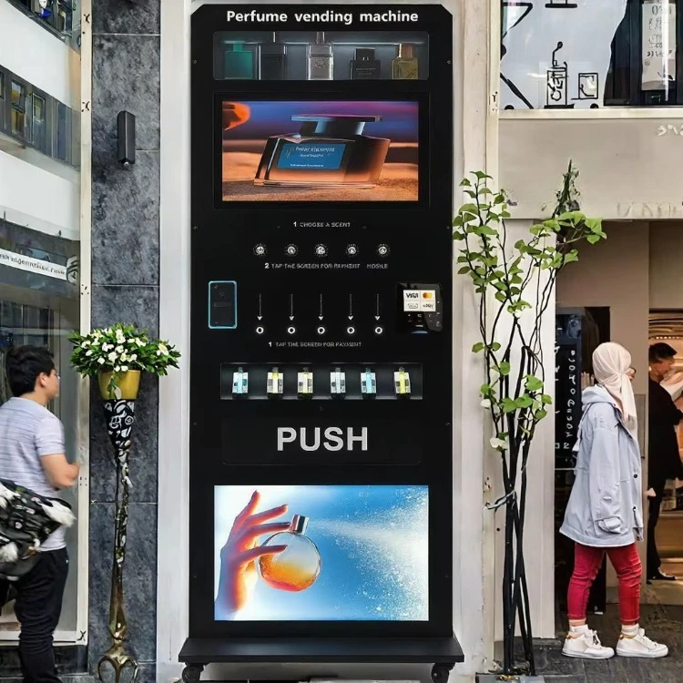 LED Display Touch Screen Vending Machine Perfume Fragrance Oils Accepts Coin QR Code Token Payments Features SDK Function
