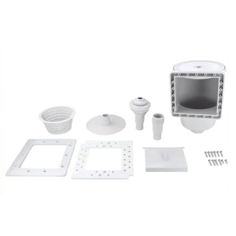 SP1091LX Above Ground Pool Skimmer Kit Universals Compatible 6 Inch Opening Body Cover Weir Basket Fittings Easy Install White