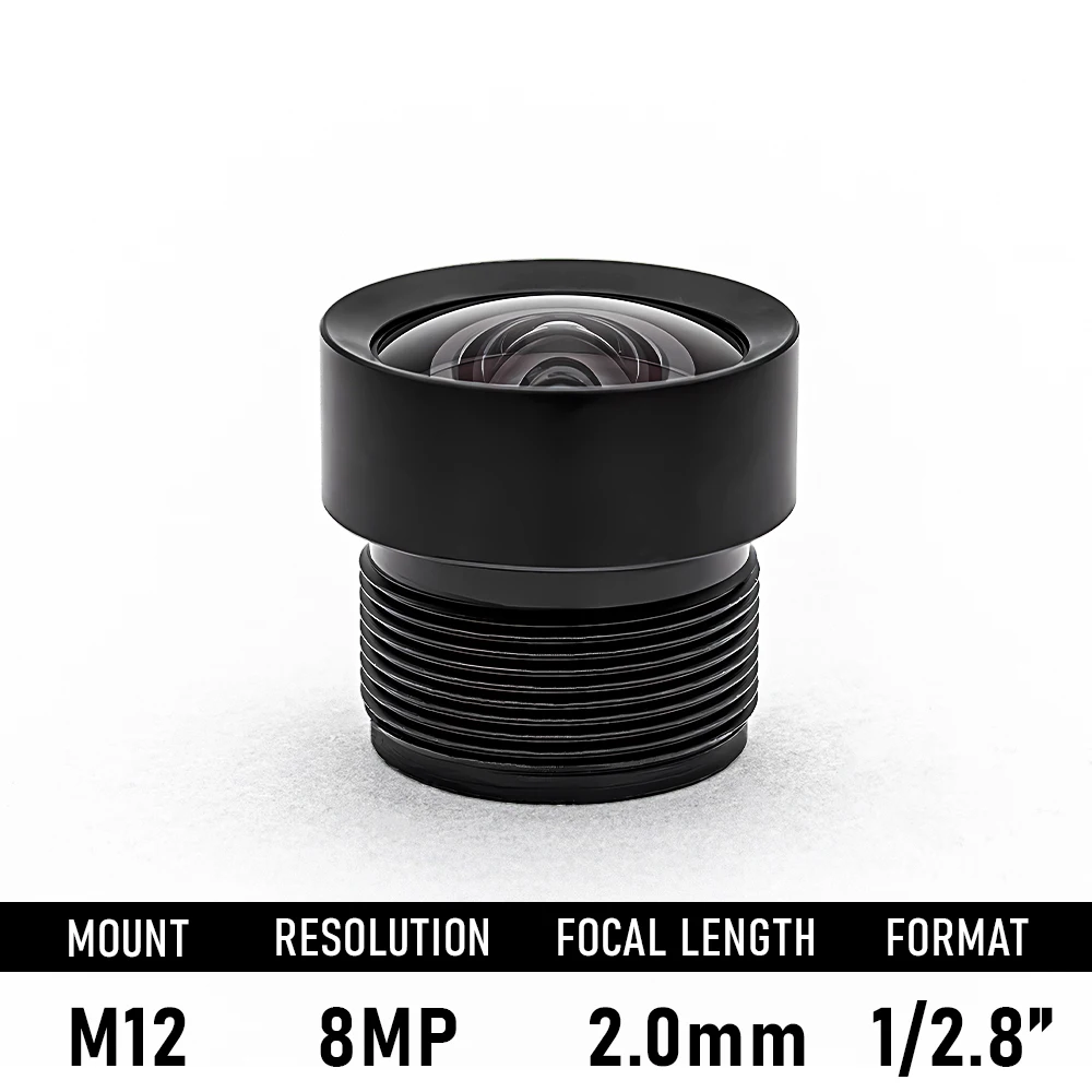 No Distortion Lens 8MP 2mm Focal Length 1/2.8 Format F2.0 Aperture M12 Mount Lens With 650nm Filter For Security AHD IP Camera