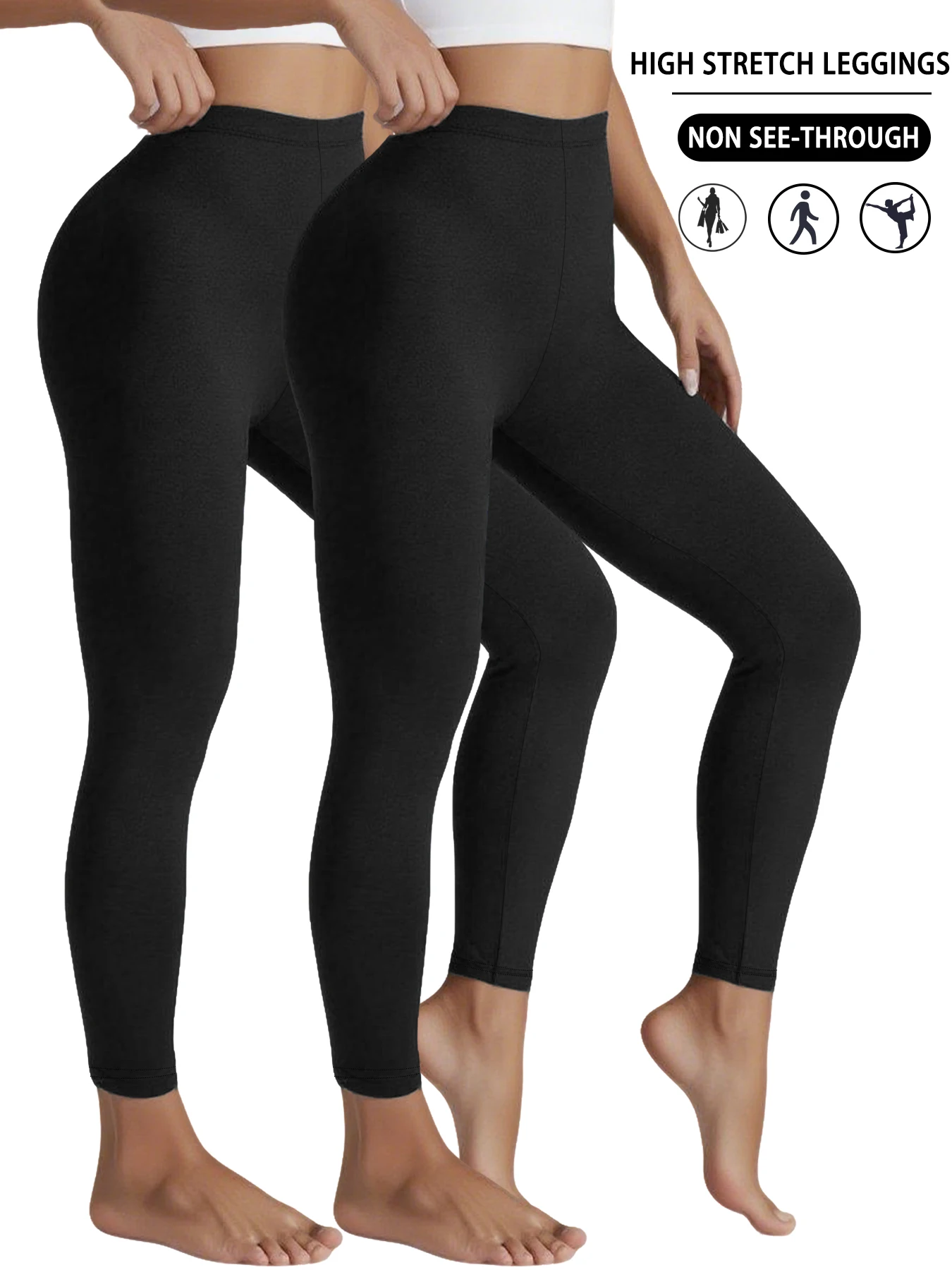 

2 Pack Women's Super Soft Leggings High Elasticity No See Through Workout Yoga Running Athletic Push Up Gym Fitness Leggings