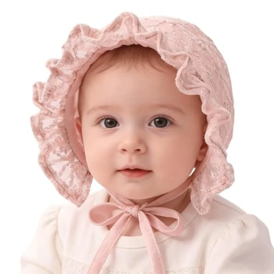 

Baby Girl Soft Warm Bonnet Cap Lacy Cotton Newborn Infant Breathable Christening Eyelet Beanie Sun-Protection-Hat for 0-12M