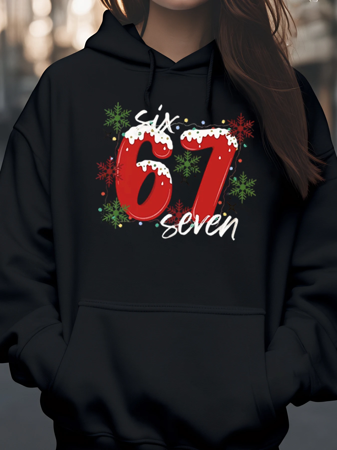 

Рождественская толстовка с принтом Sixty Seven Number, праздничная повседневная одежда для женщин