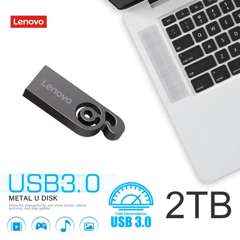 Lenovo-unidad Flash USB de Metal, Pendrive de alta velocidad de 2TB, 128GB, 512GB, 256GB, 1TB, 3,0