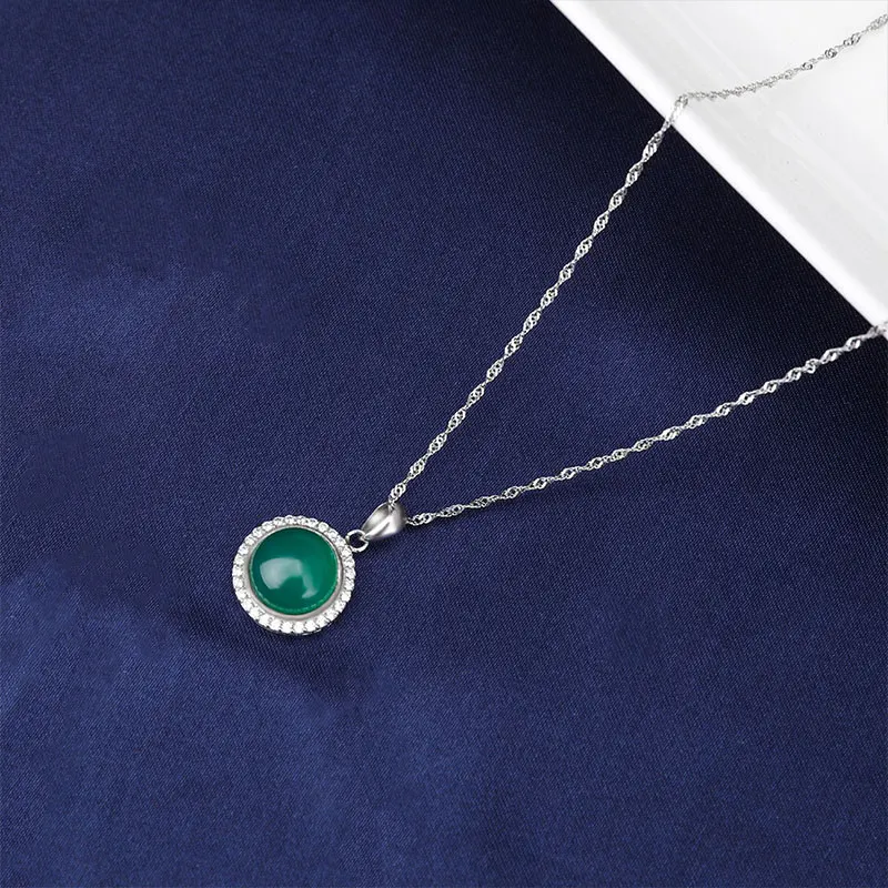 Jade Angel 925 Sterling Silver Necklace Chalcedony Pendant Ladies Wedding Accessories Jewelry Water Ripple Clavicle Chain