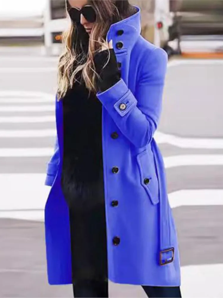 Women's New Woolen Coat Outerwears Autumn Winter Warm Female Jackets Single Breasted Turn-down Collar Long Women's Clothes