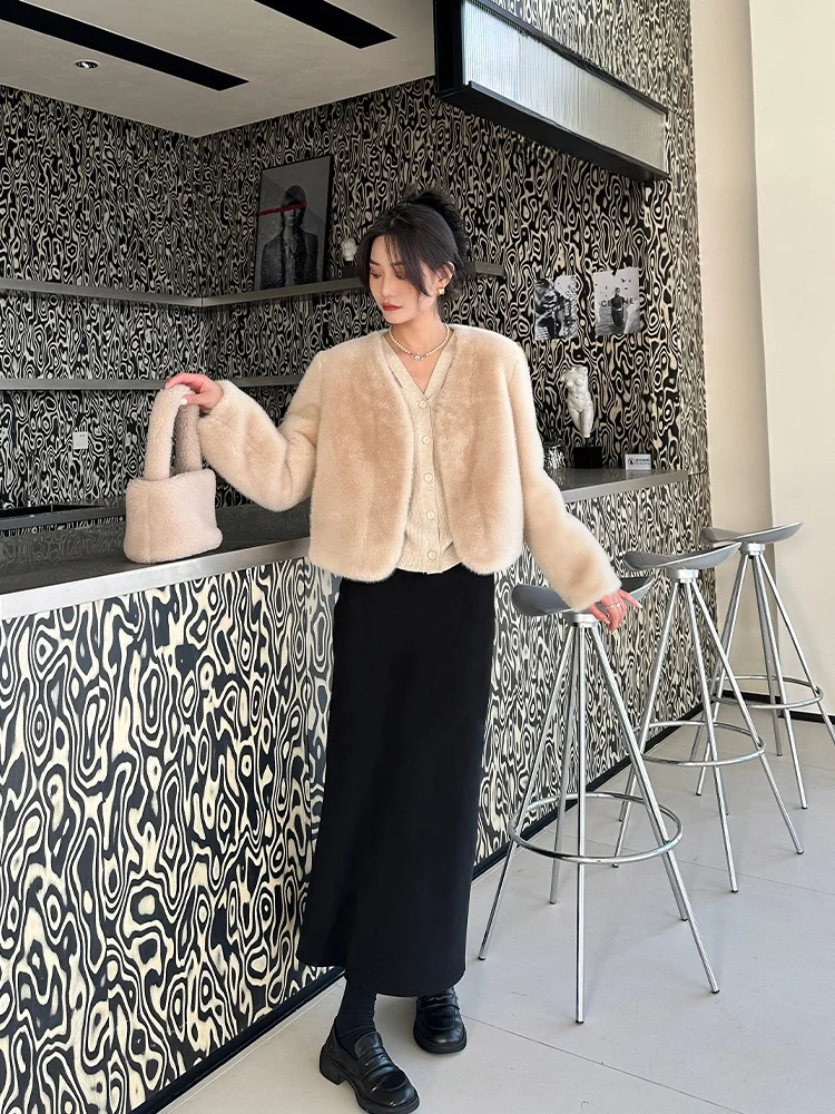 

Ele ort Thiened, экологически чистая шуба из искусственного меха, корейская круглая шуба Ne Long Sve, весна-осень, новое поступление, женская шуба