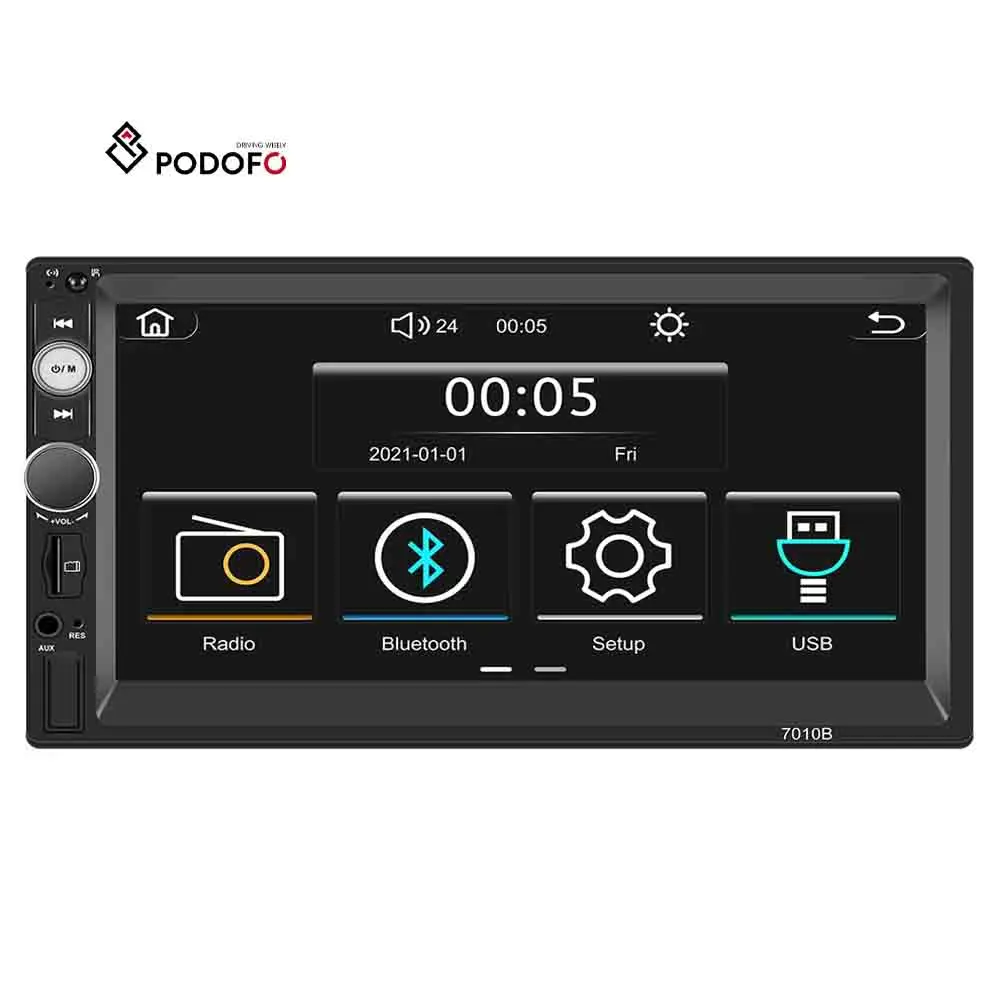 Podofo Double Din Автомобильная стереосистема Carplay и Android Автомобильный радиоприемник Автомобильный MP5-плеер 2 Din BT USB FM AUX SD 7010B + SWC