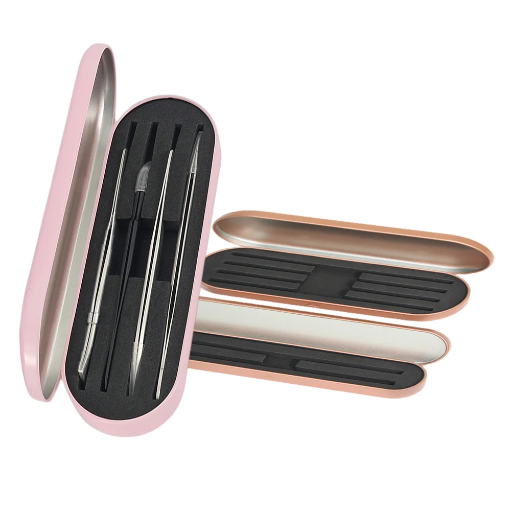 1 Pcs Eyelash Tweezer Storage Case Tinplate Material Easy To Carry Double Protection Different Size Color Box Tools Supplier