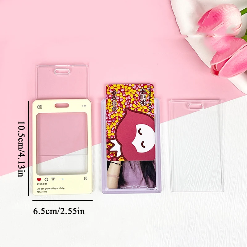 1PC Idol Photo Protective Card Holder With Keychain Korean Style Transparent ID Card Sleeve Bus Card Cover Students Supplies