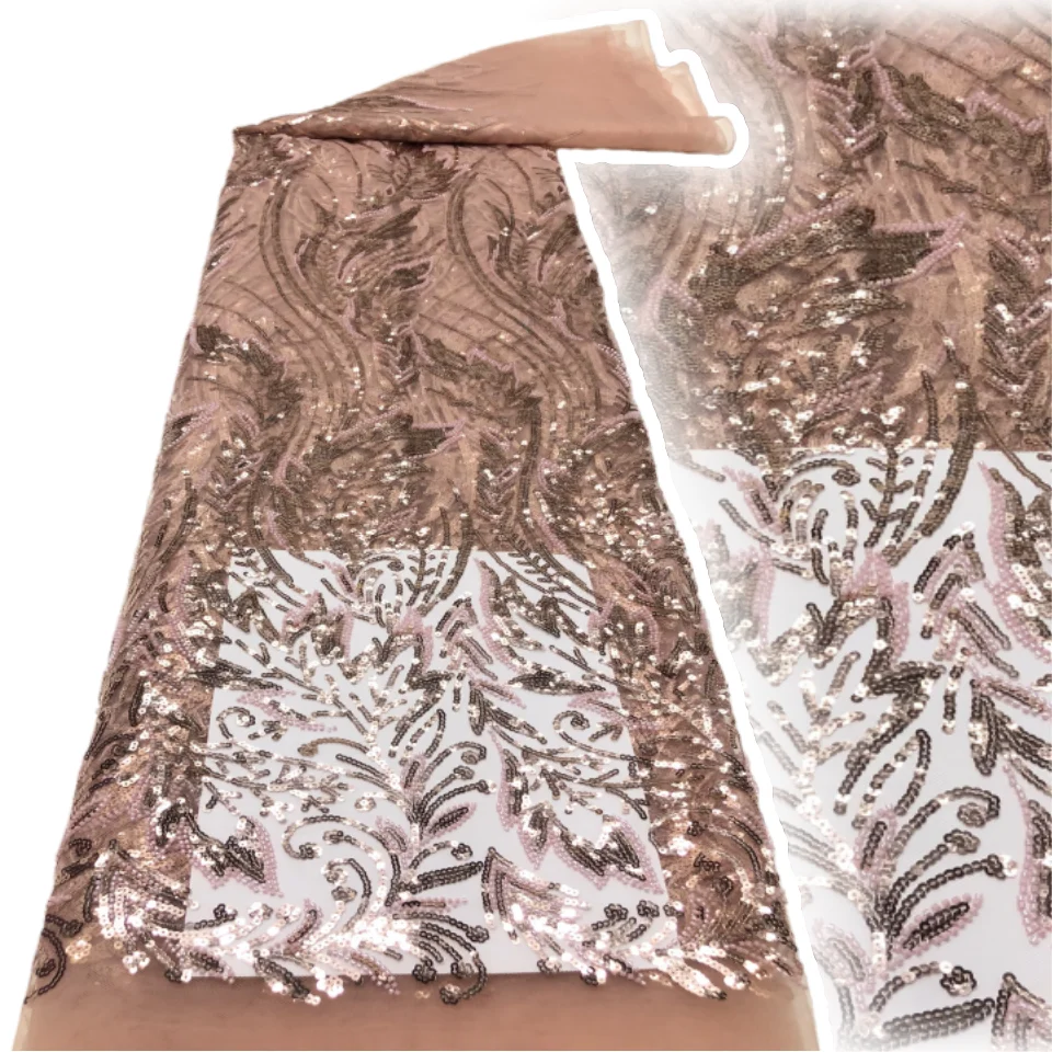 

Elegant Lace Fabric Floral Embroidery Sequins Beads 2025 High Quality French Tulle Nigerian Lace Fabric for Dress Sewing CC1602