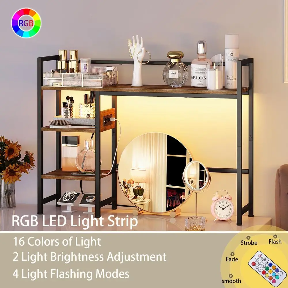 Book Shelf with 3 Tier Open Shelf, Bookcase with Light Strip and Outlet, Bookshelf & Desk Shelfs for Computer Desks, Desk Hutch