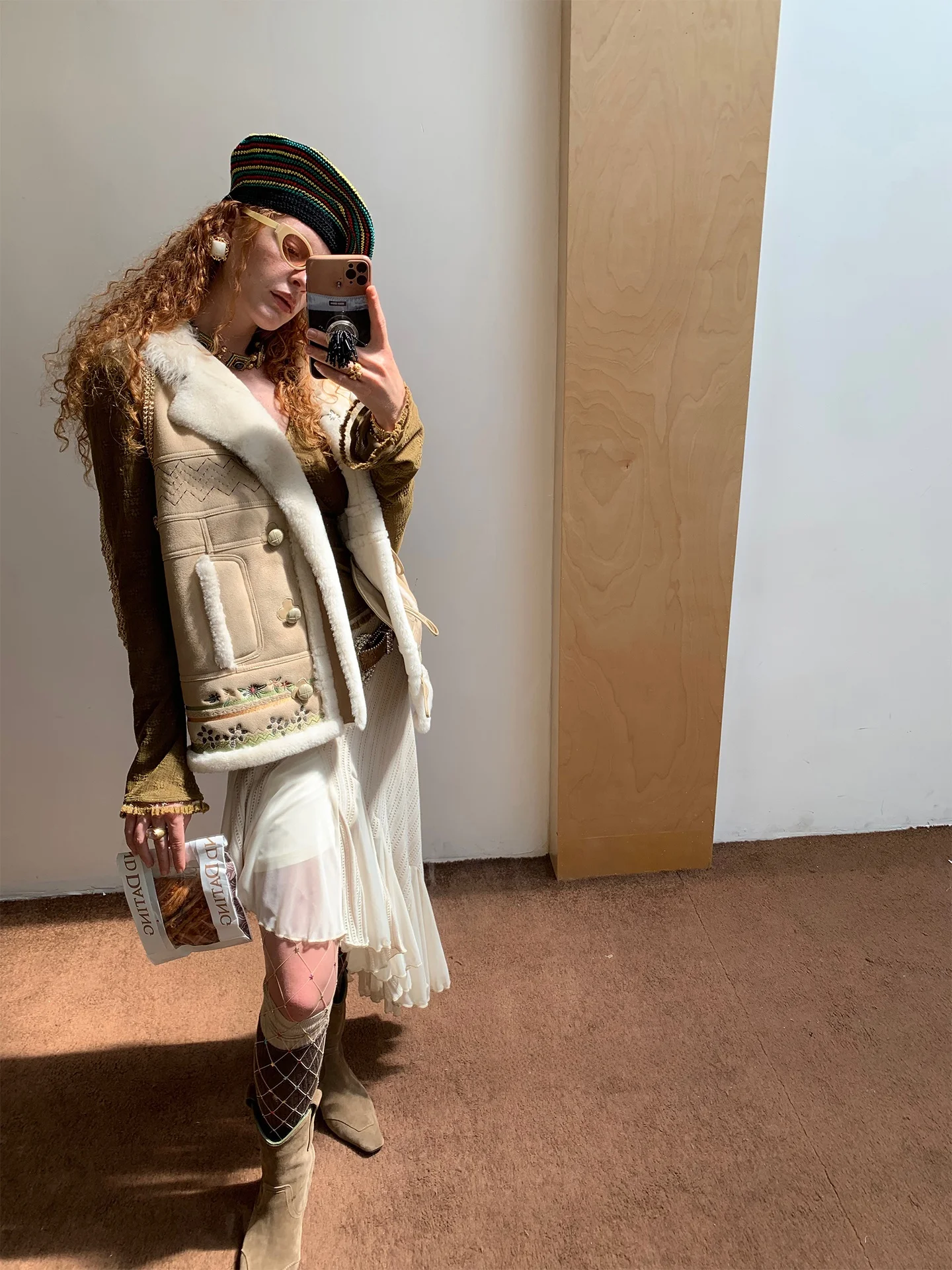 

Жилет из замши и шерсти с меховым воротником JEJEVTG, осенний, женский, длинный, двубортный...