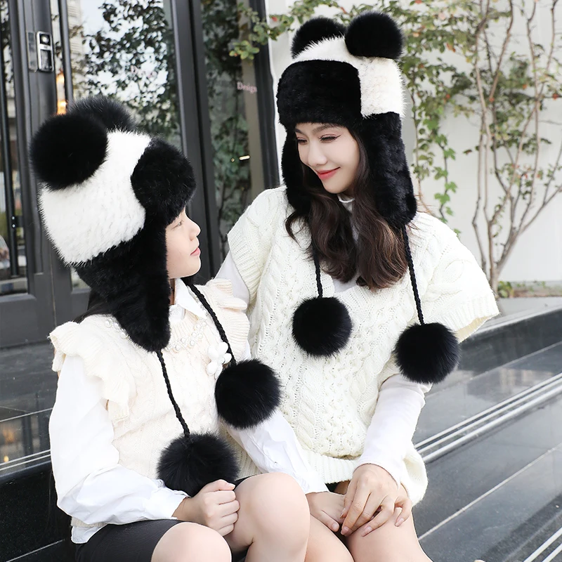 

New Women's Mink Fur Hat Acrylic Knitted Hat Ear Protection Skull Hat Autumn And Winter Elastic Skull Girl Beanie Hat Wholesale