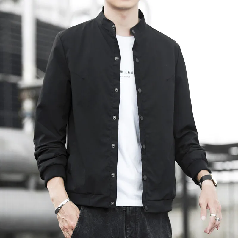 

Spring Autumn ort Jaet Men's Clothing Simple Button Stand Collar Coat XS Size Small Figure Student Outerwear Polyester Fiber