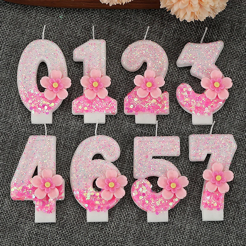 Birthday Candle Cake Topper Colour Changing Creative Number 0-9 Candle Flowers Digital Candles Girl Birthday Party Decoration