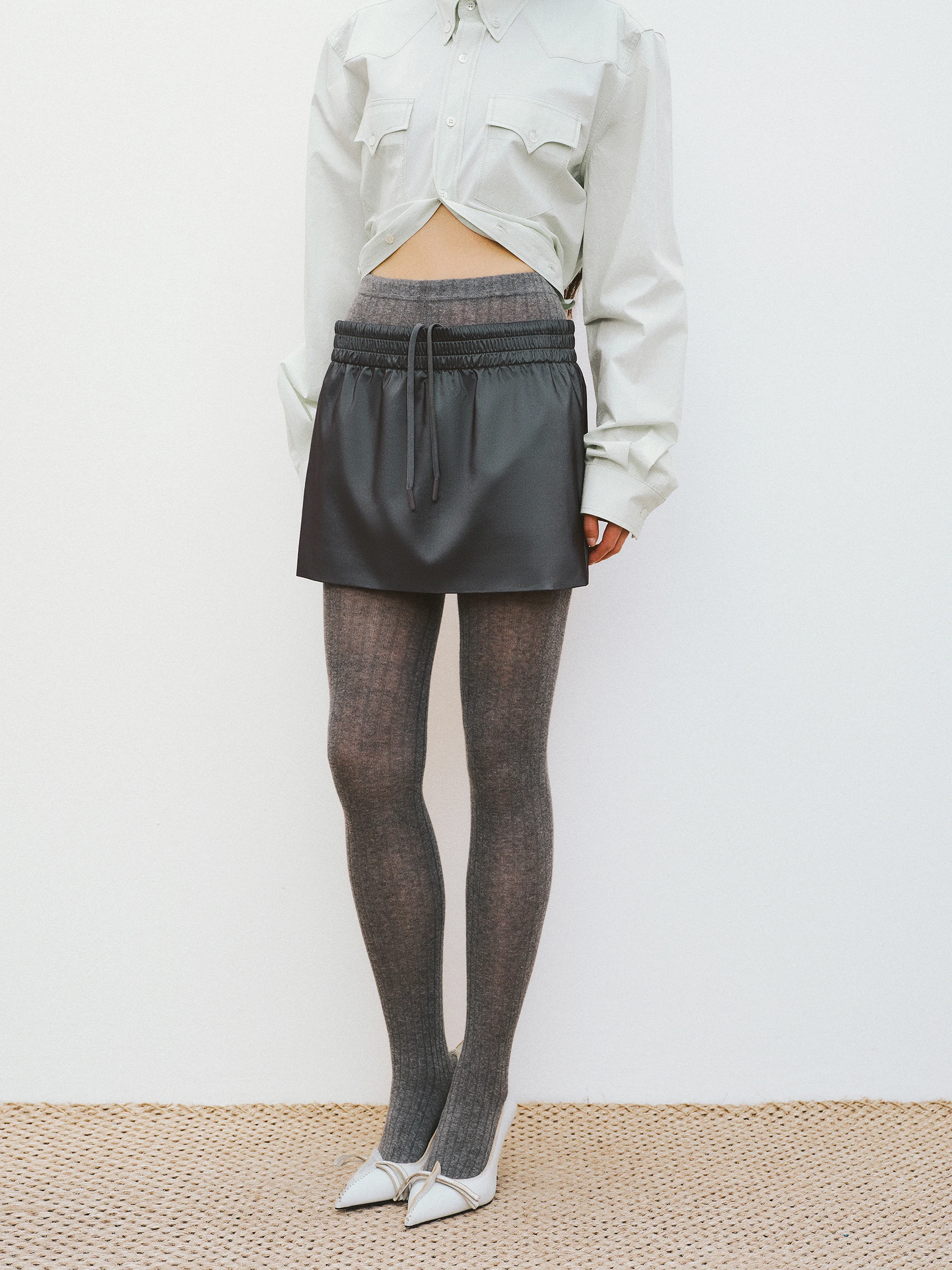 VERMO Lightweight Sporty Nylon Short Half Skirt H-Shape Cut Glossy Soft A-Line Skirt for Women Elastic Waist Polyester Fiber