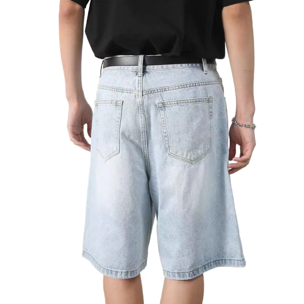 

Уютные джинсовые шорты Ins, мужские свободные мешковатые короткие джинсы с высокой талией, уличная одежда, брюки, джинсовые брюки до колена, унисекс