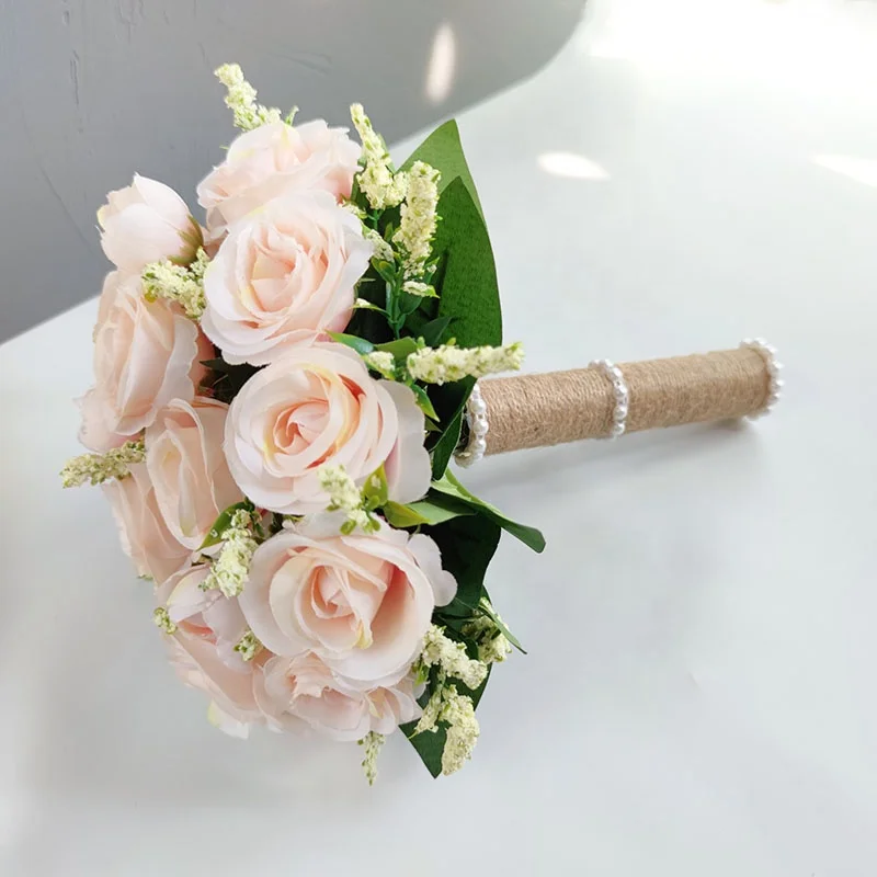 

Bridal Bridesmaids Wedding Bouquet White Silk Flower Rose Artificial Bridal Brooch Pin Ocean Bouquet Wedding Accessories