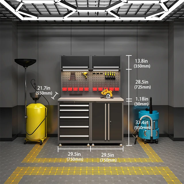 Storage Cabinet Set Lockable Double Doors Tool Trolley  Adjustable Height 600KG Load Capacity