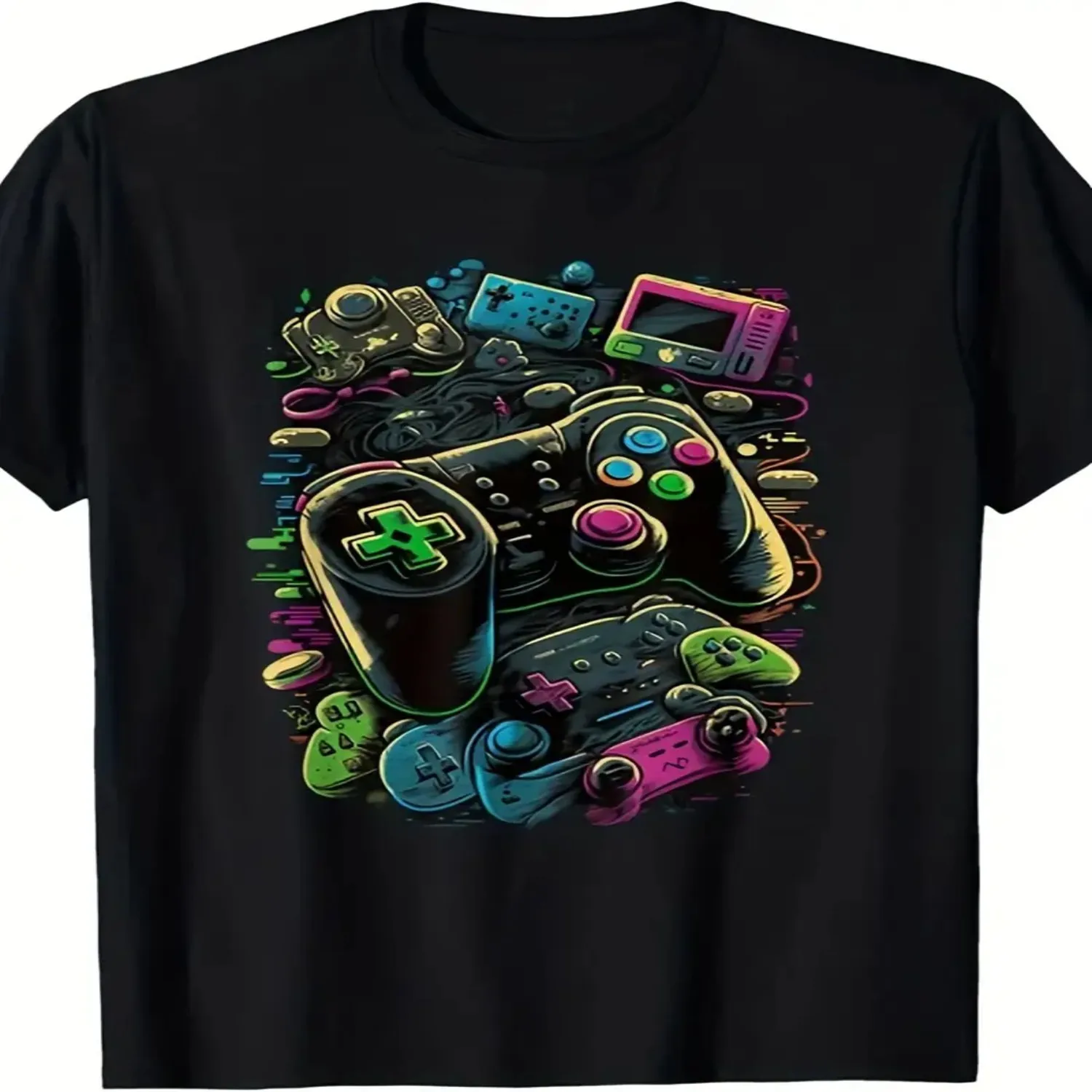 Men's Unisex Retro Gaming T-Shirt with Iconic Controller Print - Short Sleeve Crew Neck Casual Tee Suitable for Daily Wear, Gym, Training Gaming Sessions, Machine Washable Comfortable Fit for A Cotton Tee, Gift For Him