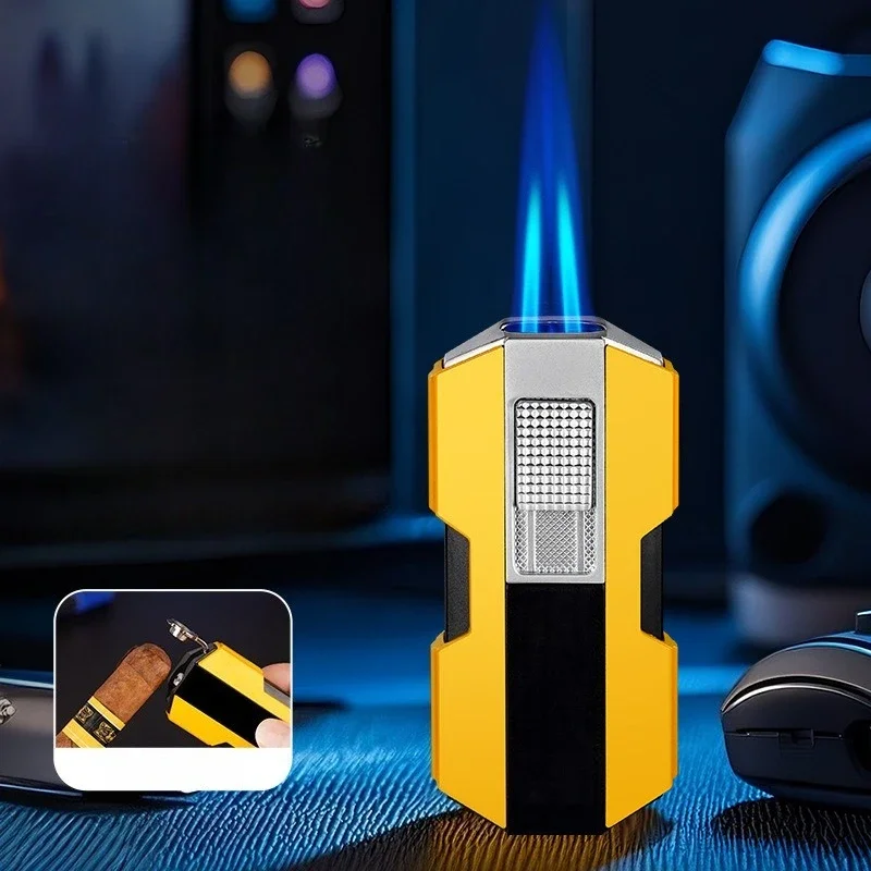 

Metal New warship mecha with windproof dual direct spray blue flame butane gas lighter with cigar cutter portable cigar lighters