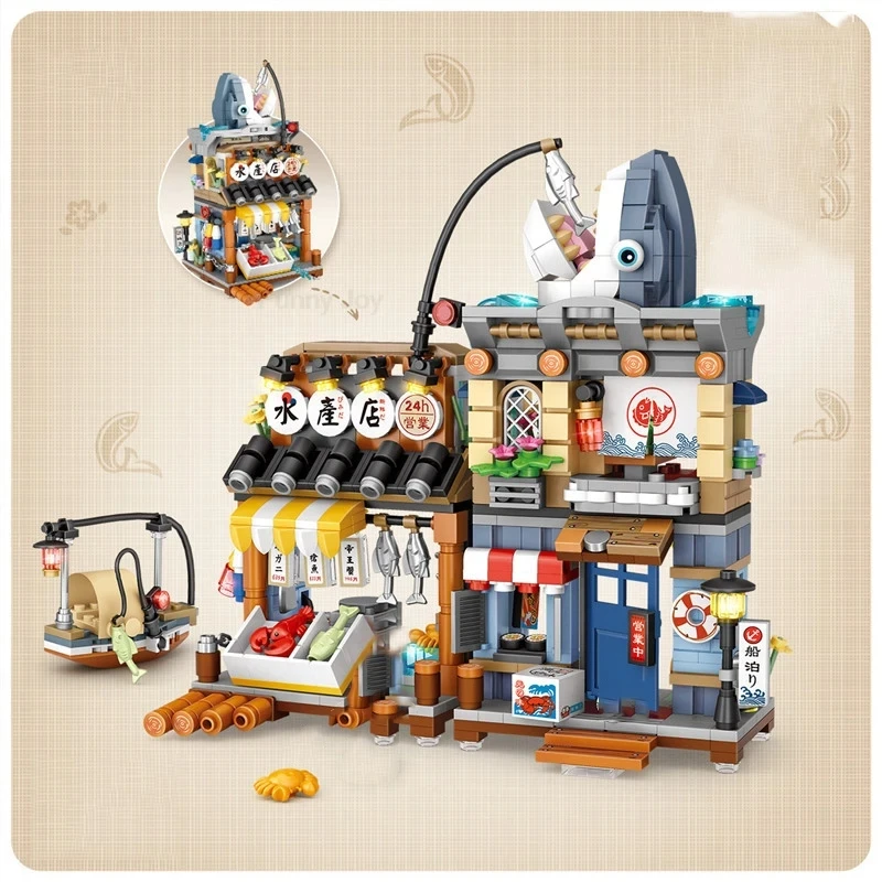 Straßenansicht-Haus-Bausteine Izakaya Eiscreme-Laden Takoyaki-Laden Kaffeeladen Panda-Teehaus Kindergeschenk – Detail 11