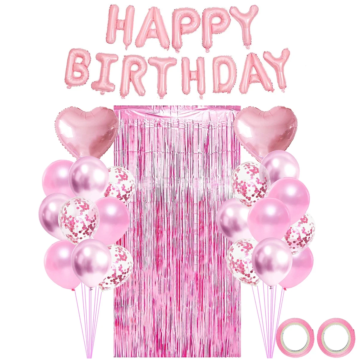 36Pcs Mixed Balloons Happy Birthday Party Decoration Metallic Foil Tinsel Curtain Background Boy Grils Birthday Party Decoration