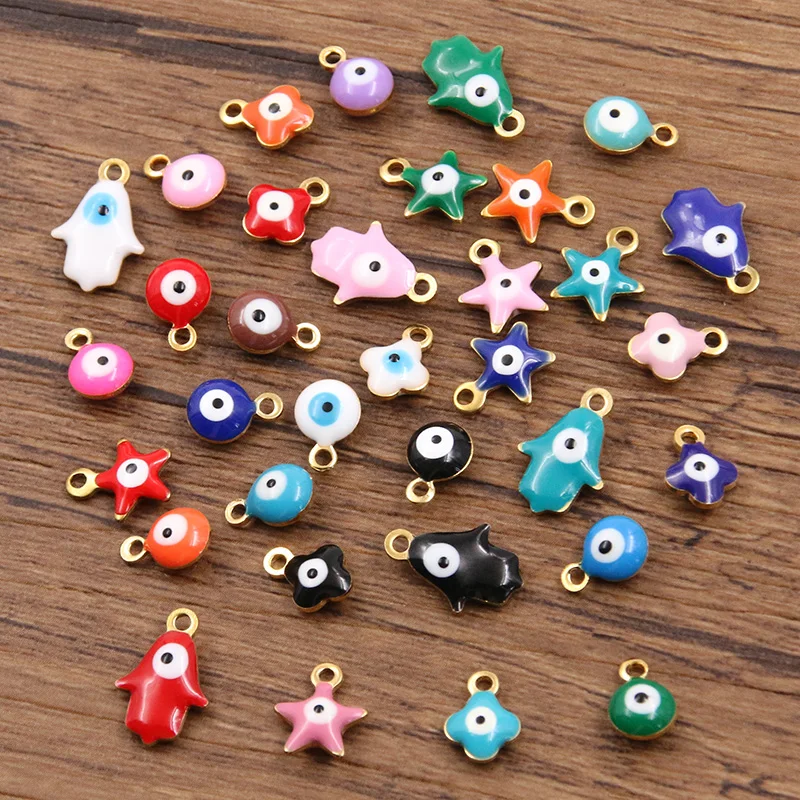 10Pcs Multicolor Two-sided Drip Oil Stainless Steel Star Flower Round Pendant Geometry Charm DIY Necklace For Jewelry Making