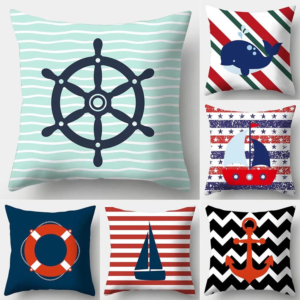 

Marine Theme Sailor Style Printed Pattern Cushion Cover Home Living Room Sofa Decorative Pillow 45X45cm