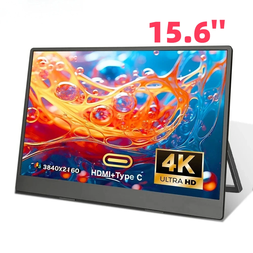 15.6 Inch 4K Portable Monitor 3840x2160 IPS HDR, USB-C HDMI External Display for Laptop Mac PS5, Ultra Slim Travel Gaming Screen