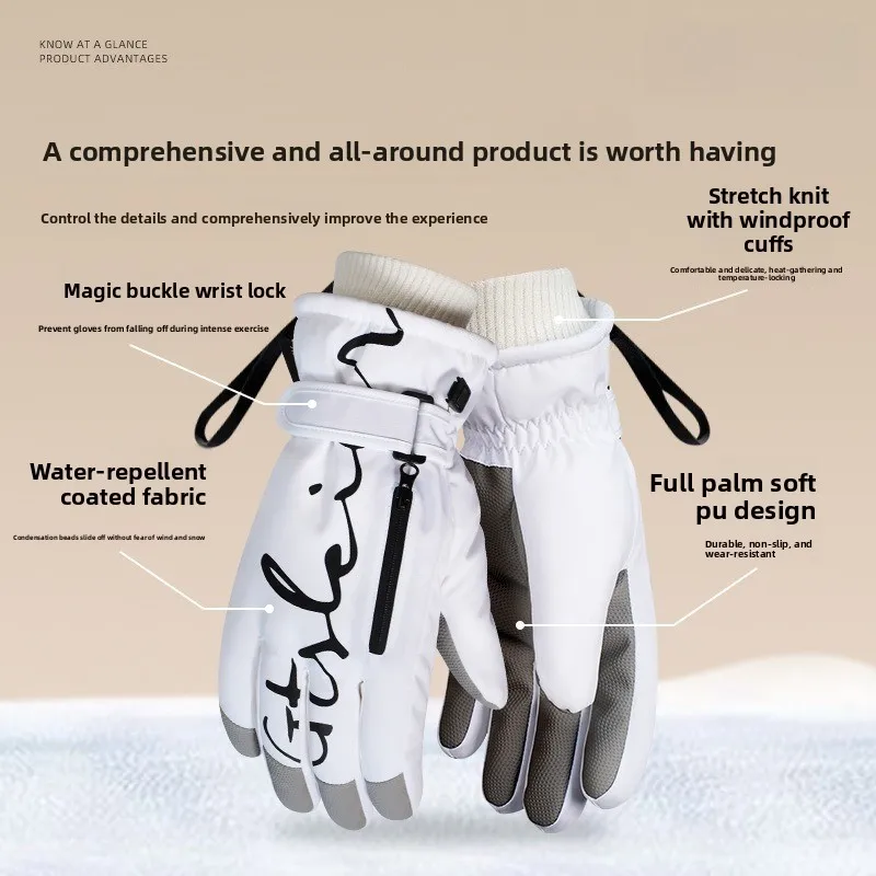 قفازات شتوية للرجال والنساء، قفازات تزلج على الجليد مقاومة للماء ودافئة للعمل في الهواء الطلق، والمشي لمسافات طويلة، وقفازات مخملية سميكة لركوب الدراجات #3