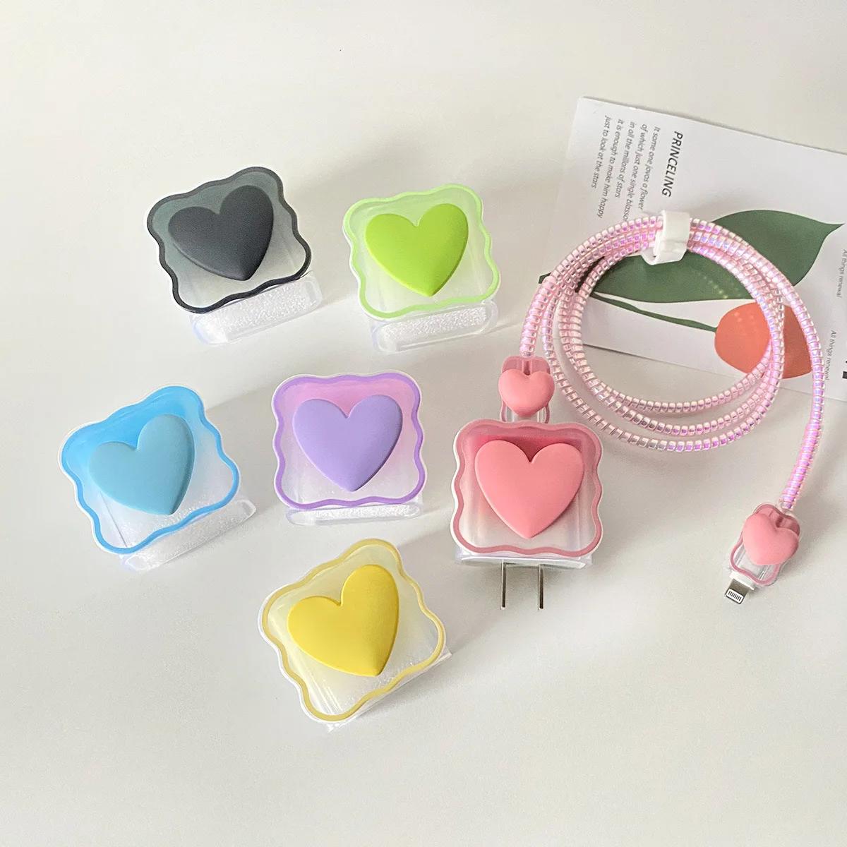 Iphone Charger Protector Cover for iPhone 15 14 13 Pro Max 18W/20W EU US Love Heart Data Cable Management Cord Winder Kit