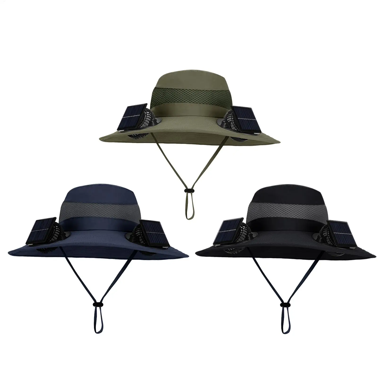 

Sun Hat With Solar Operated Fans Solar 2-Fan Outdoor Fishing Hat Sunlight Protection Breathable Headgear With Built-in Battery