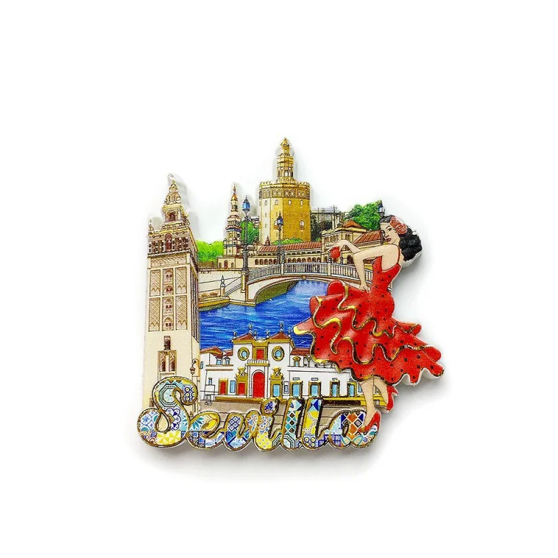 

Seville Spain Europe Fridge Magnet, Featuring Giralda, Golden Tower & Flamenco Dancer, Cute Home Decor Refrigerator Accessory