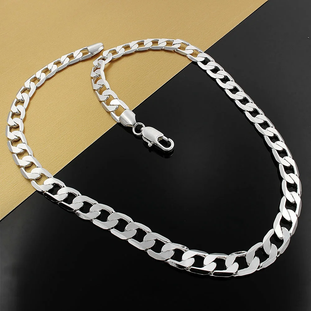 Men\'s 925 Sterling Silver Italian Cuban Curb Chain Necklaces For Men Women Solid Silver Figaro Chain Layering Necklace