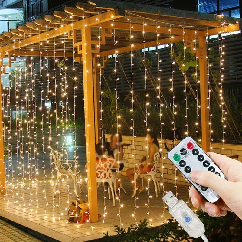 

3M 4M 6M Outdoor Holiday Light Wedding Party Decoration 8 Mode Fairy Light USB LED Curtain String Lights Bedroom Christmas Light