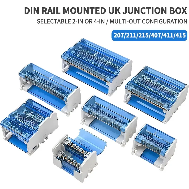 Hot Sell UKK‑207 DIN Rail Terminal Box, Pure Copper 2‑Row 7‑Hole Plug‑in Connection AC500V 125A Neutral Wire Terminal Junction