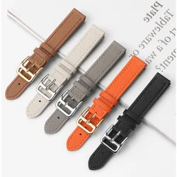 Handmade Pebbled Leather Watchband 14mm 16mm 18mm Black Gray Leather Strap H Buckle Watch Band women's Watch Accessories