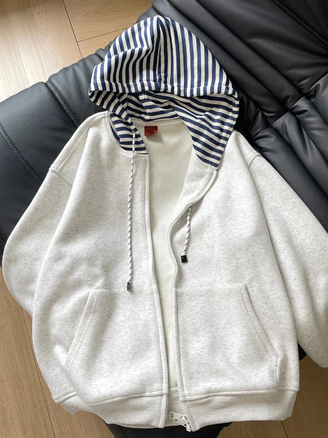 Sweat-shirt à capuche rayé pour hommes et femmes, rétro américain, patchwork, ample, polyvalent, fermeture éclair, Cardigan, veste à manches longues, automne hiver