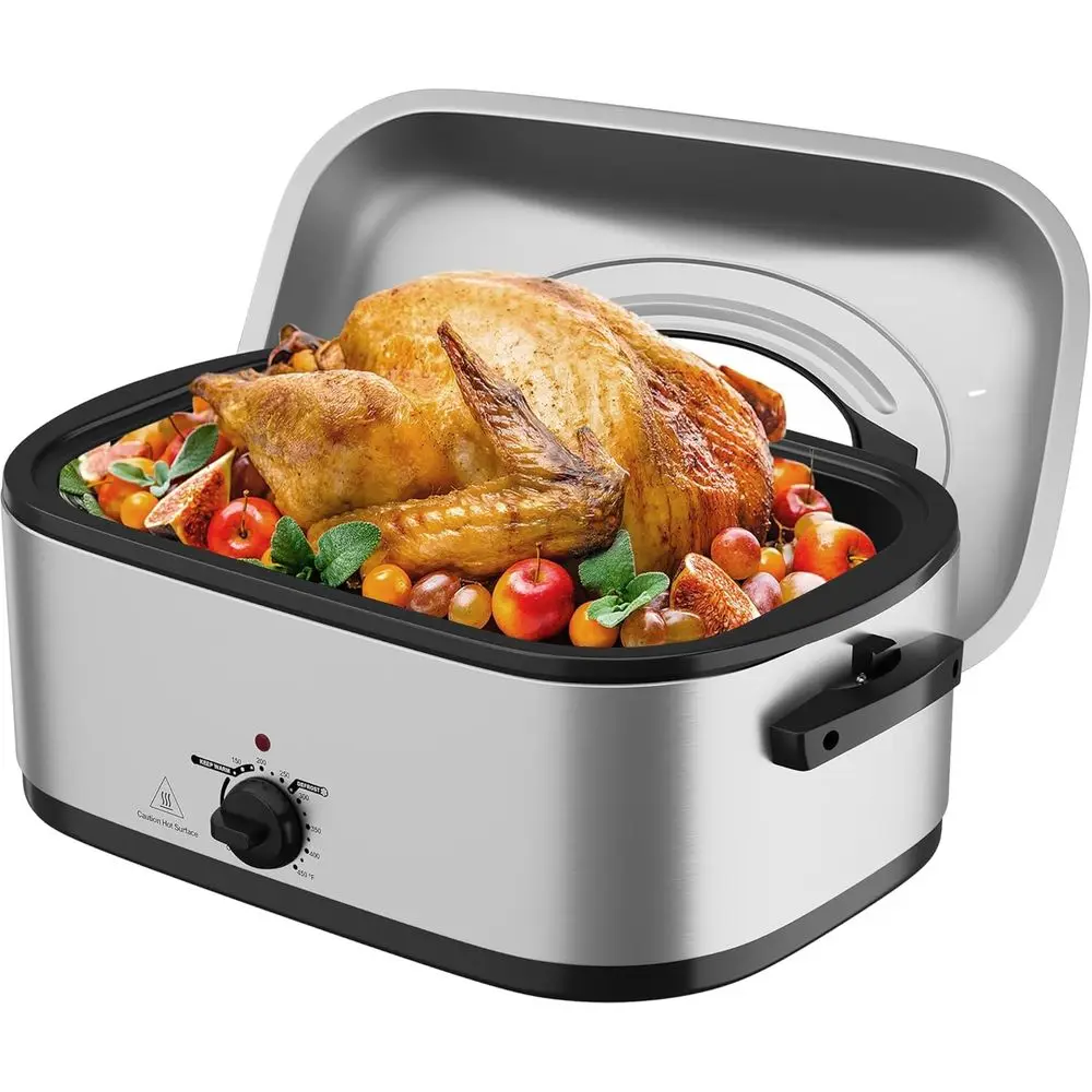 

Electric Roaster Oven with Visible Sel-Basting Lid, 24 Quart Turkey Roaster Oven with Removable Pan and Rack,StainlSteel,Silver