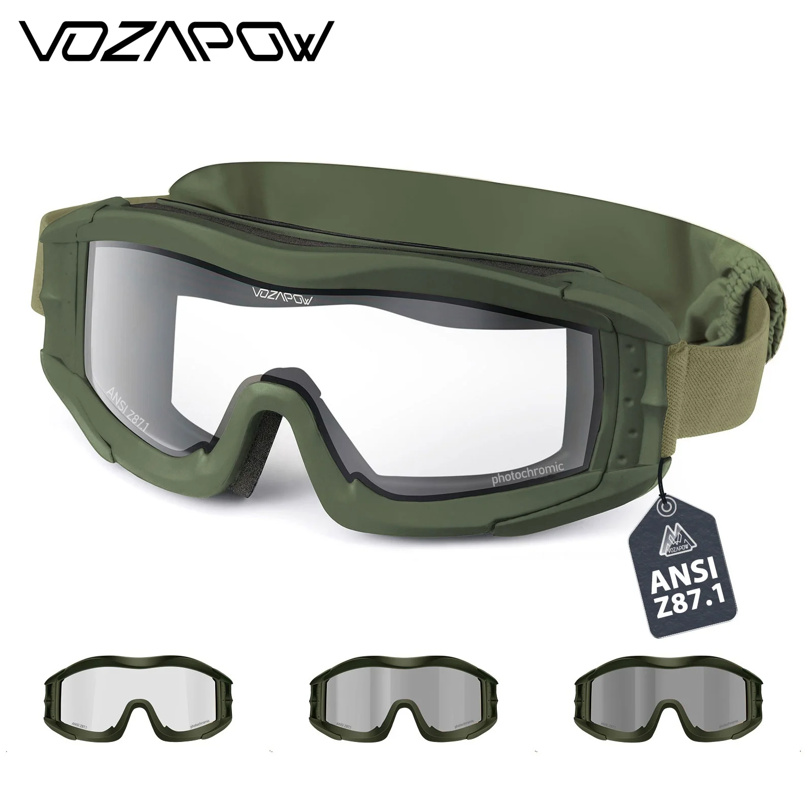 Vozapow Airsoft Tactical Goggles Anti Fog Windproof Dustproof Shooting Motocross Mountaineering Glasses Replaceable Lens